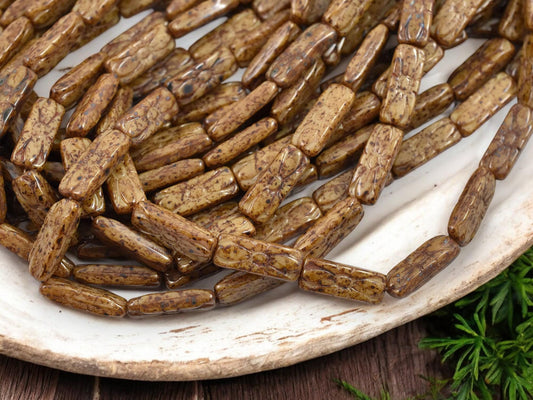 *10* 20x8mm Camel Beige Picasso Flower Rectangle Beads