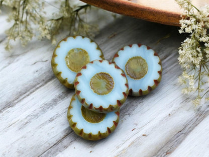 *6* 12mm Robins Egg Blue Picasso Table Cut Daisy Flower Beads