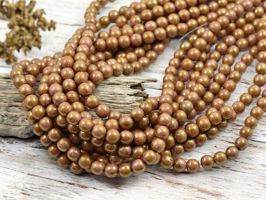 Czech Glass Beads - Rose Gold Beads - Picasso Beads - Round Beads - Druk Beads - 6mm Beads - 50pcs - (2827)