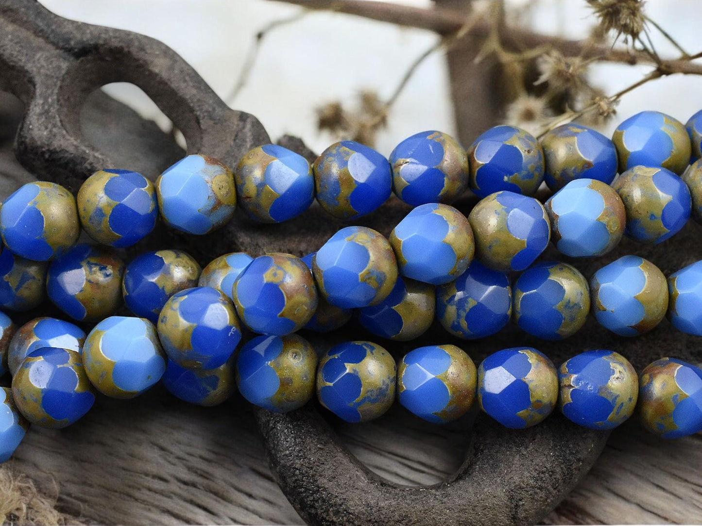 *19* 8mm Pacific Blue Opal Picasso Central Cut Beads