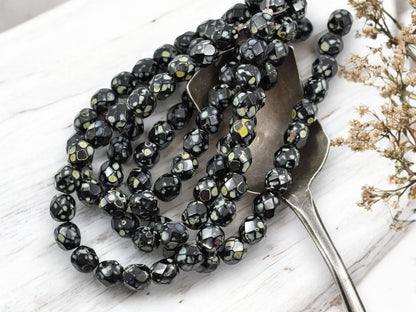 Picasso Beads - Czech Glass Beads - 6mm Beads - Fire Polished Beads - Black Beads - Round Beads - 25pcs - 6mm - (5819)