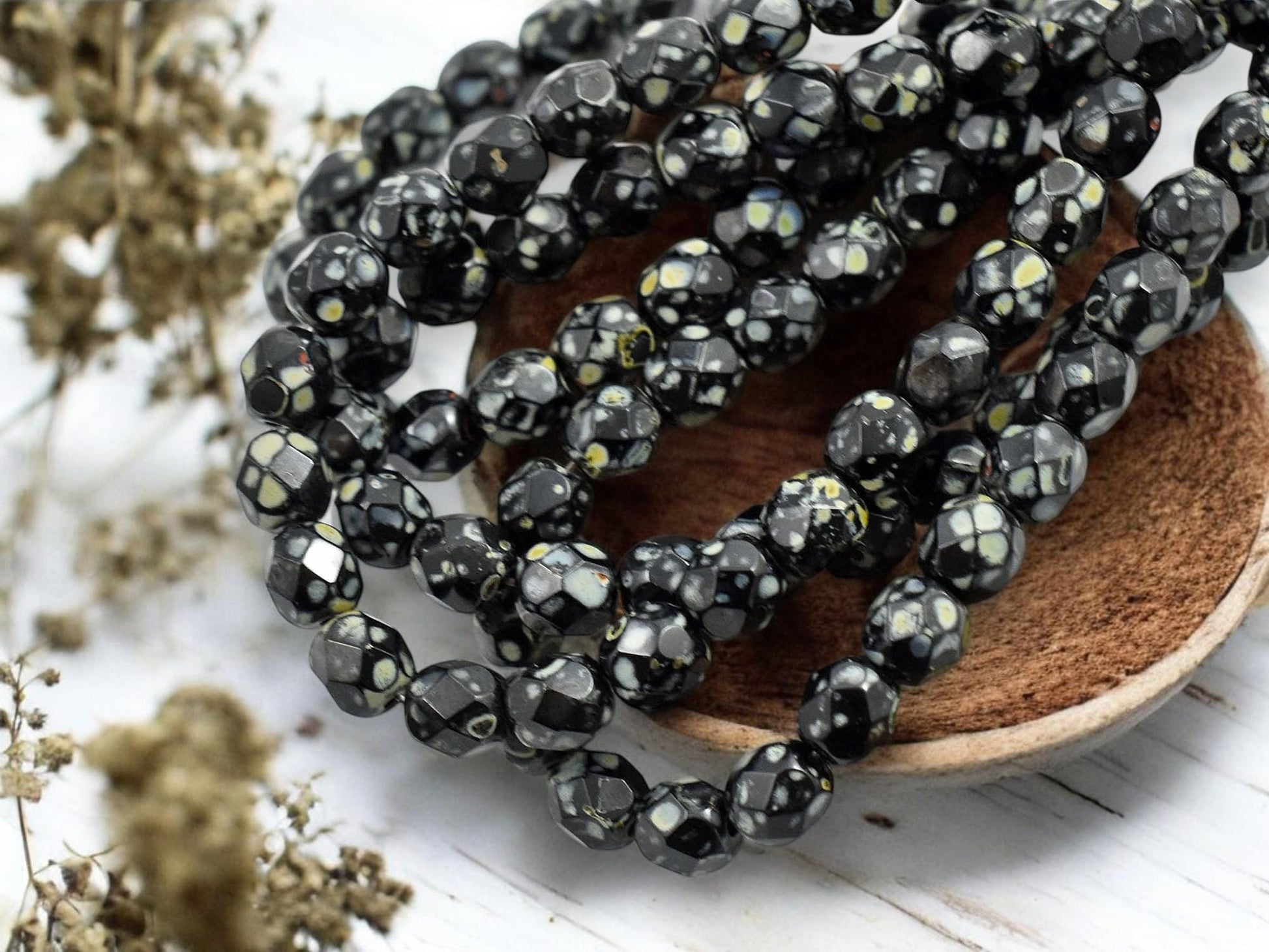 Picasso Beads - Czech Glass Beads - 6mm Beads - Fire Polished Beads - Black Beads - Round Beads - 25pcs - 6mm - (5819)