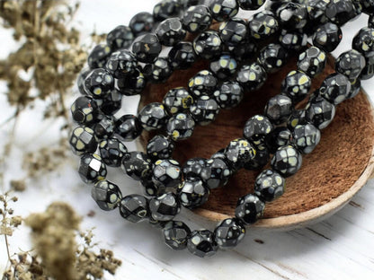 Picasso Beads - Czech Glass Beads - 6mm Beads - Fire Polished Beads - Black Beads - Round Beads - 25pcs - 6mm - (5819)