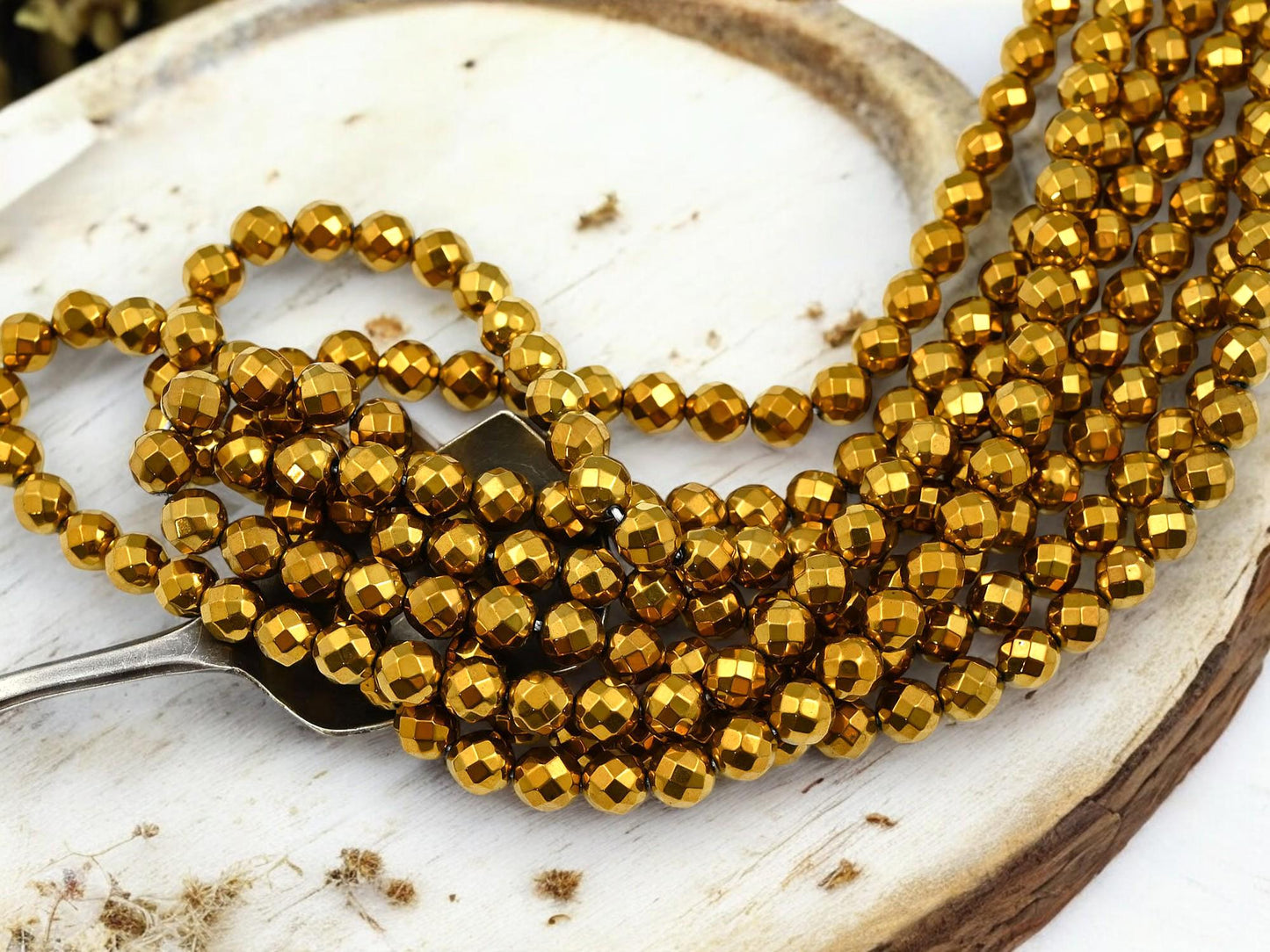 Gold Beads - Faceted Beads - Hematite Beads - Faceted Beads - 16 inch Strand
