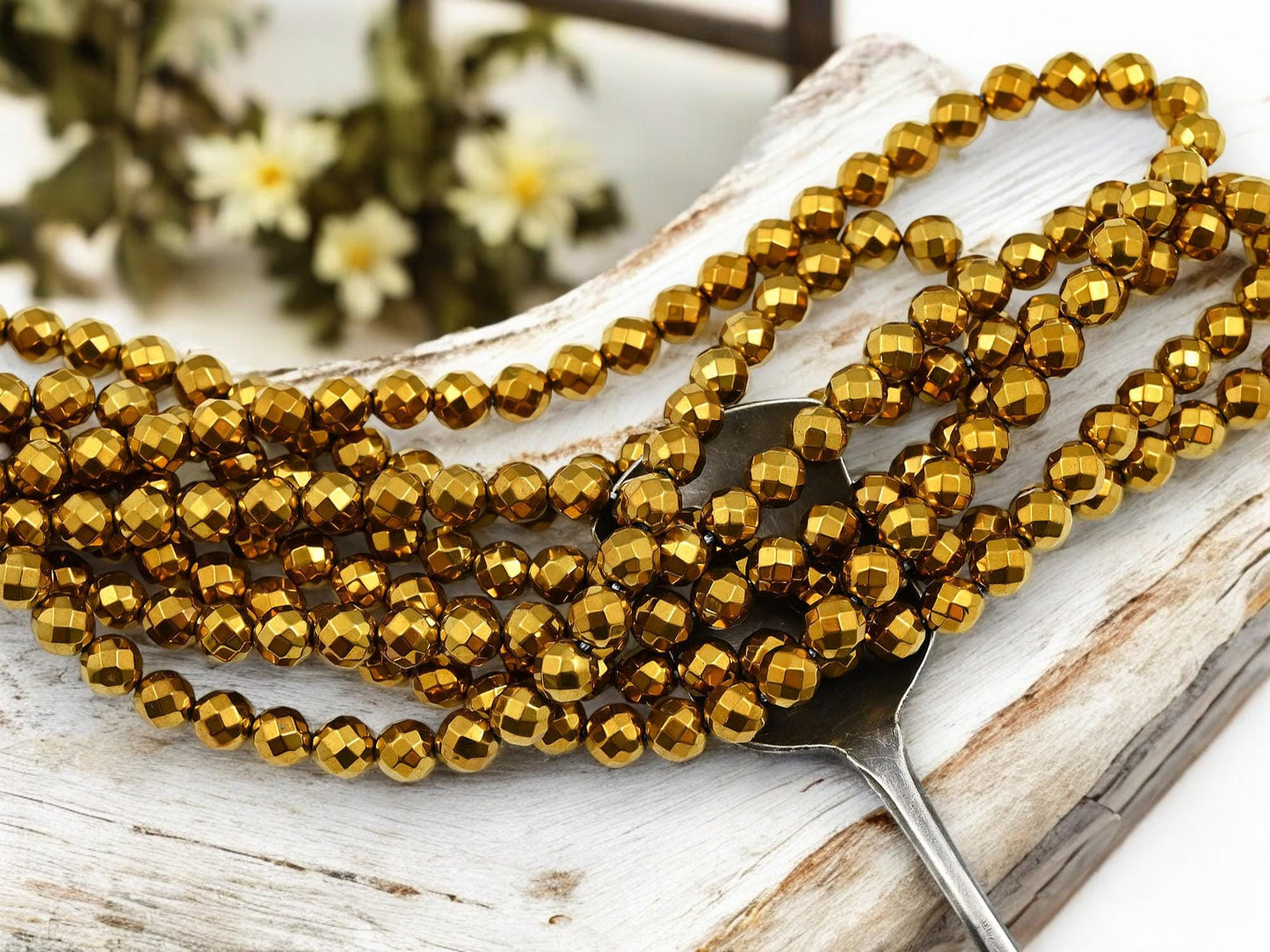Gold Beads - Faceted Beads - Hematite Beads - Faceted Beads - 16 inch Strand