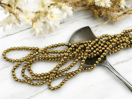 Gold Beads - Faceted Beads - Hematite Beads - Faceted Beads - 3mm - 16 inch Strand - (B605)