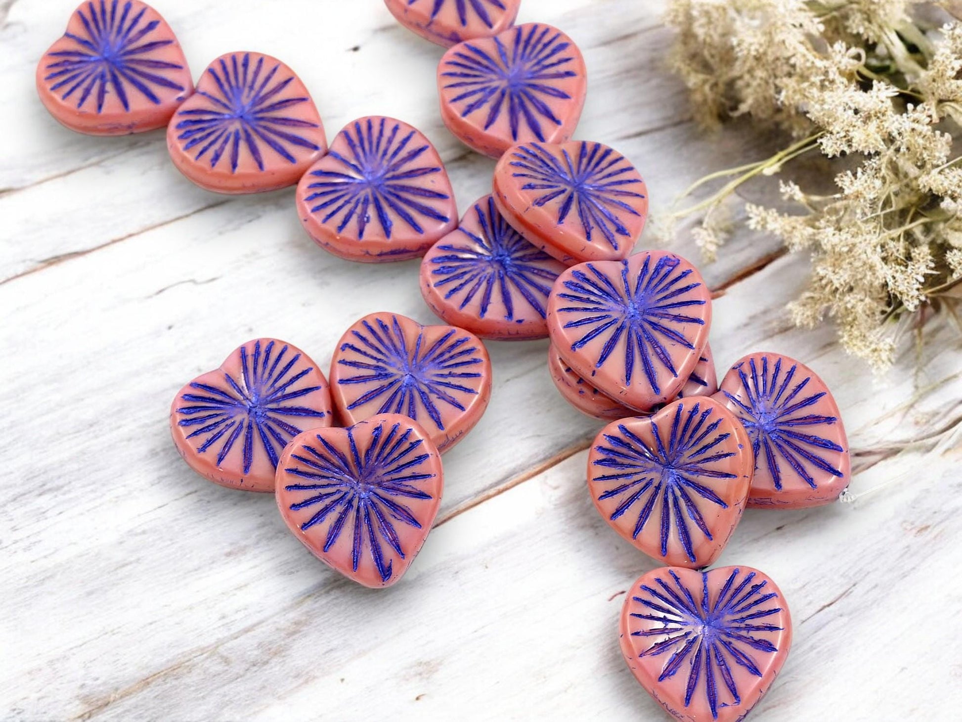 Heart Beads - Czech Glass Beads - Heart Pendant - Heart Focal Bead - 17mm - 6pcs - (3281)