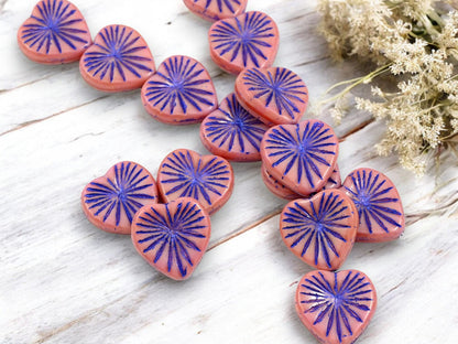 Heart Beads - Czech Glass Beads - Heart Pendant - Heart Focal Bead - 17mm - 6pcs - (3281)