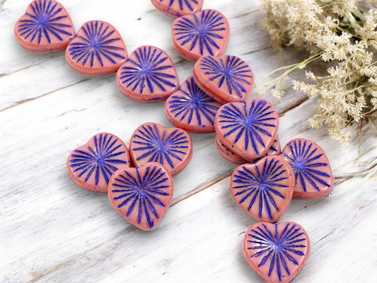 Heart Beads - Czech Glass Beads - Heart Pendant - Heart Focal Bead - 17mm - 6pcs - (3281)