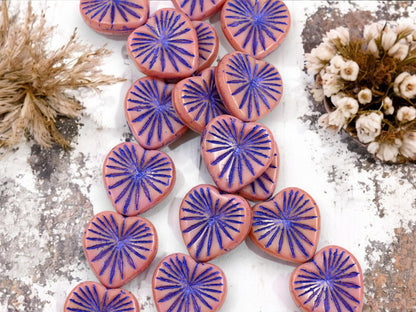 Heart Beads - Czech Glass Beads - Heart Pendant - Heart Focal Bead - 17mm - 6pcs - (3281)