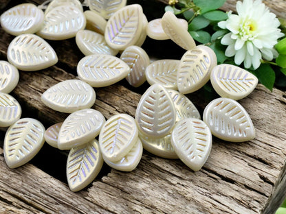 *15* 16x12mm Matte Opaque Alabaster AB Top Drilled Dogwood Leaf Beads