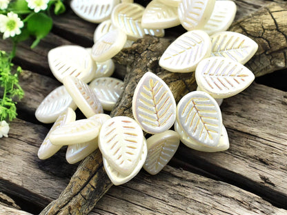 *15* 16x12mm Matte Opaque Alabaster AB Top Drilled Dogwood Leaf Beads