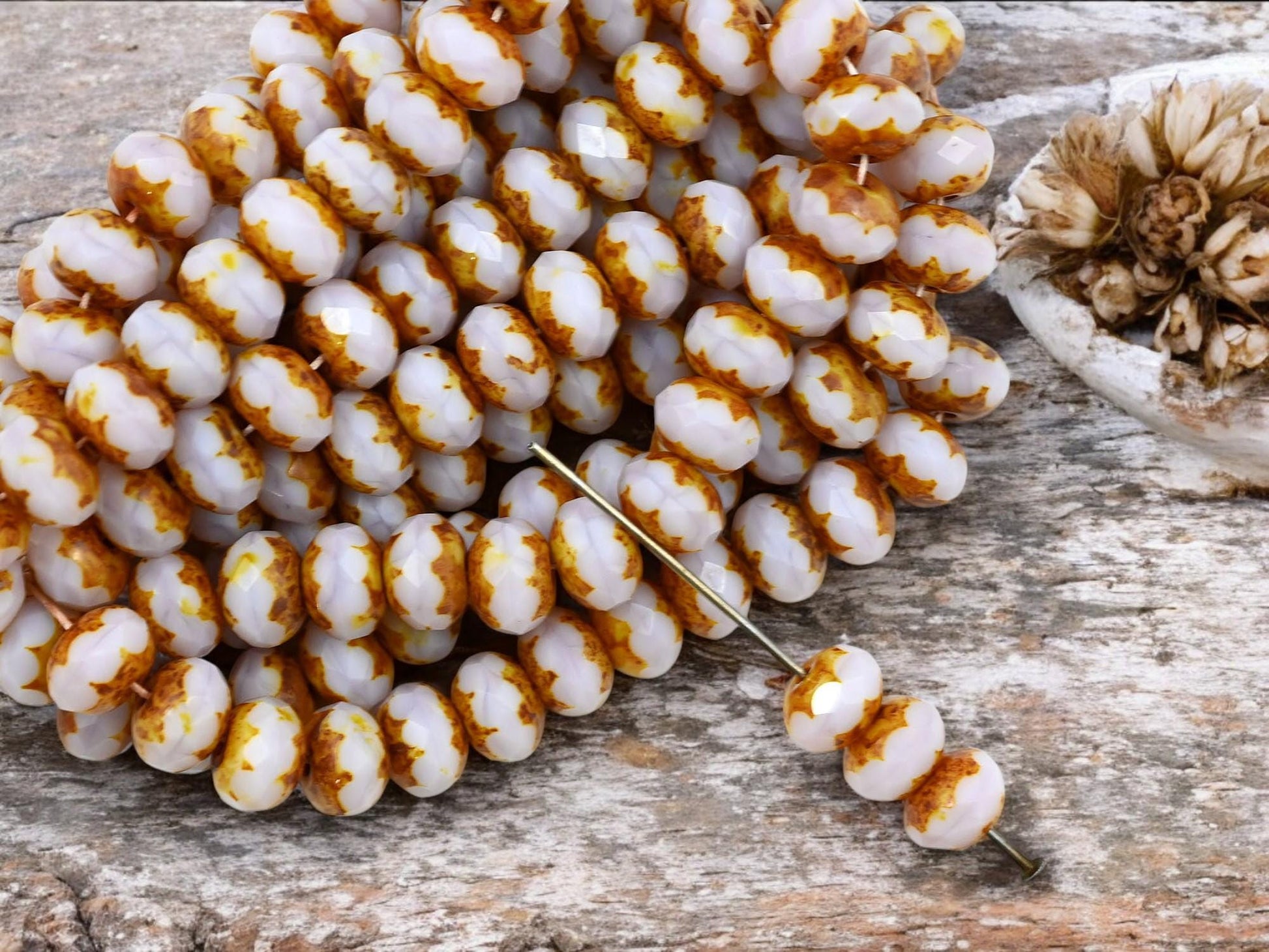 Picasso Beads - Czech Glass Beads - Rondelle Beads - Old Stock Beads - Fire Polished Beads - 6x9mm - 25pcs (3285)