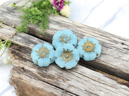 Czech Glass Beads - Hawaiian Flower Beads - Czech Glass Flowers - Hibiscus Flower - 12mm - 12pcs (B763)