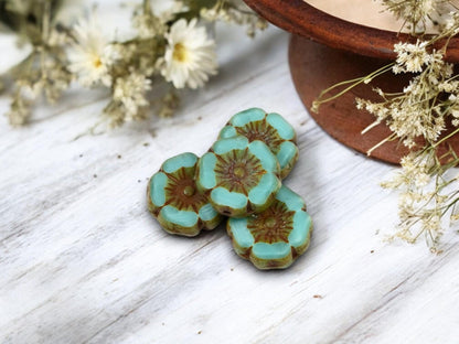 Picasso Beads - Czech Glass Beads - Hawaiian Flower Beads - Czech Glass Flowers - 12mm - 12pcs (6161)