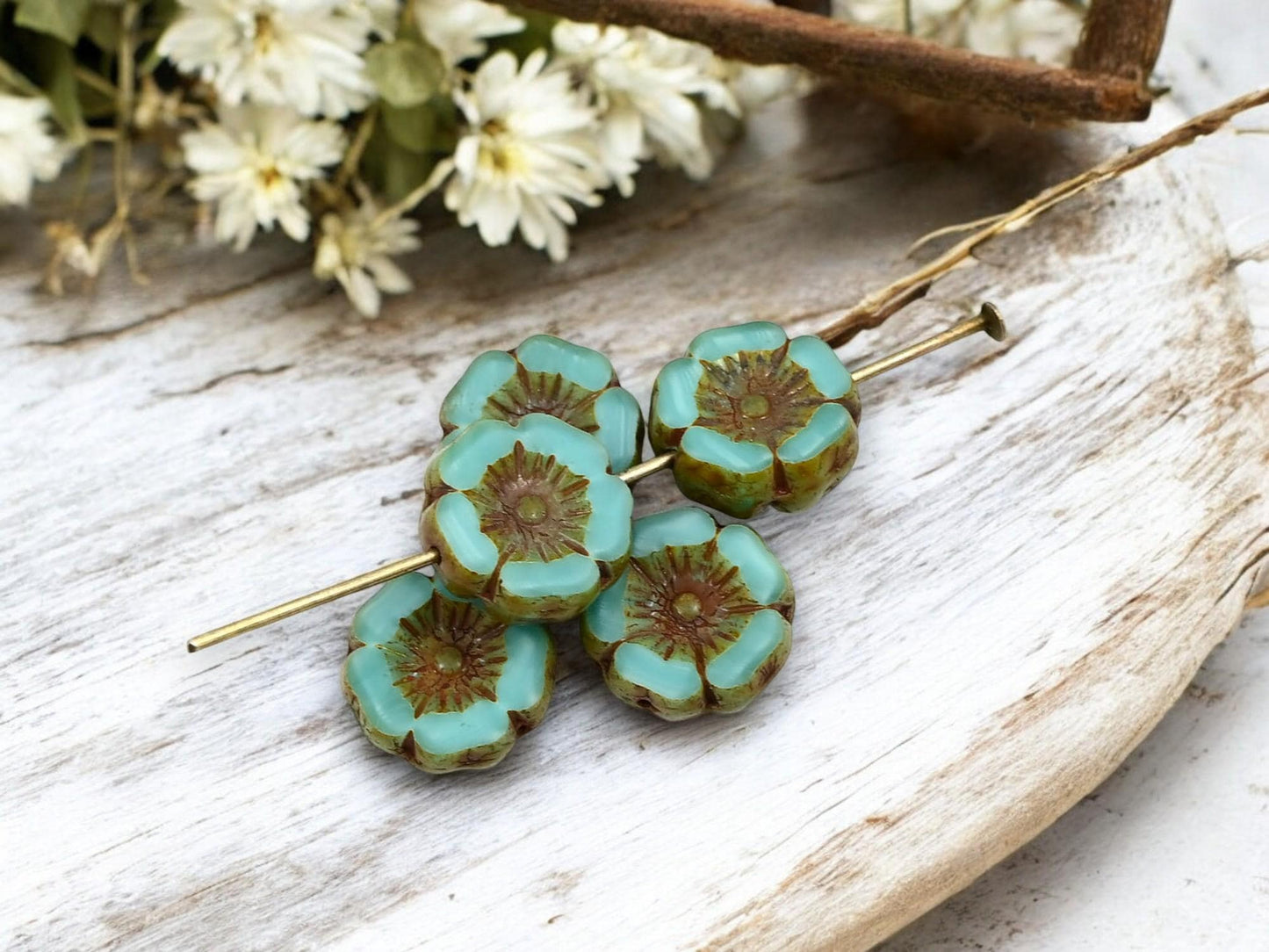 Picasso Beads - Czech Glass Beads - Hawaiian Flower Beads - Czech Glass Flowers - 12mm - 12pcs (6161)