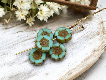 Picasso Beads - Czech Glass Beads - Hawaiian Flower Beads - Czech Glass Flowers - 12mm - 12pcs (6161)