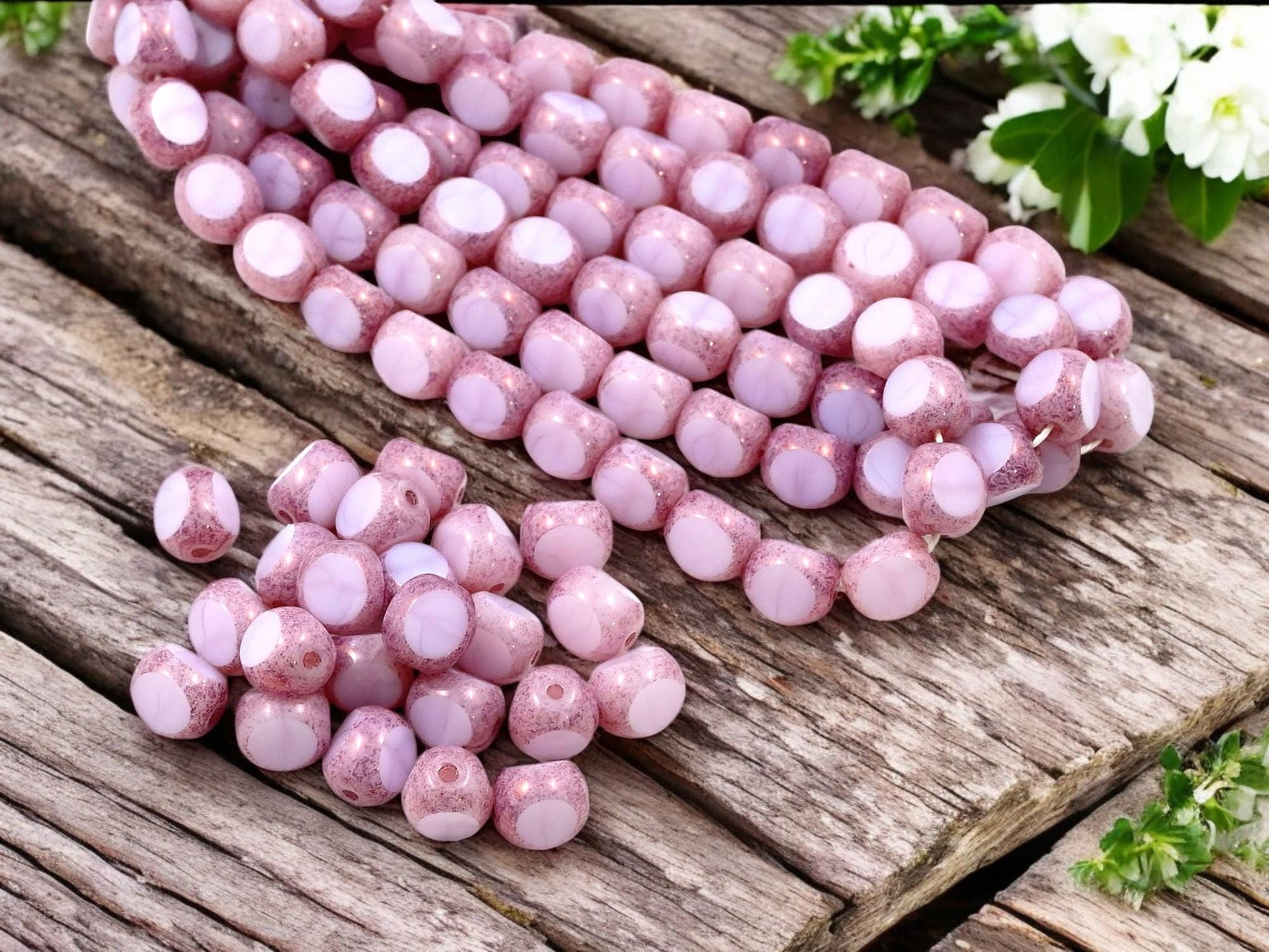 Czech Glass Beads - Picasso Beads - 3 Cut Round Beads - Old Stock Beads - 8mm - 25 Beads - (694)