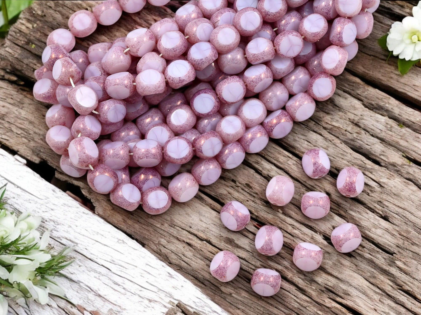 Czech Glass Beads - Picasso Beads - 3 Cut Round Beads - Old Stock Beads - 8mm - 25 Beads - (694)