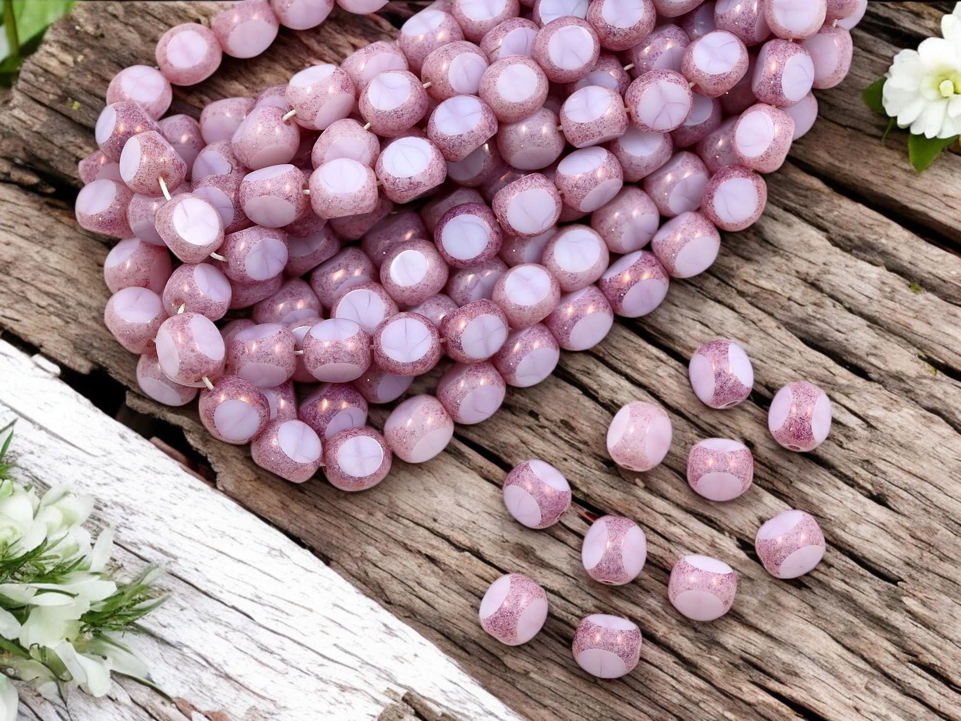 Czech Glass Beads - Picasso Beads - 3 Cut Round Beads - Old Stock Beads - 8mm - 25 Beads - (694)