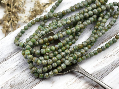 Picasso Beads - Czech Glass Beads - Round Beads - Druk Beads - Round Beads - 4mm - 50pcs - (3904)