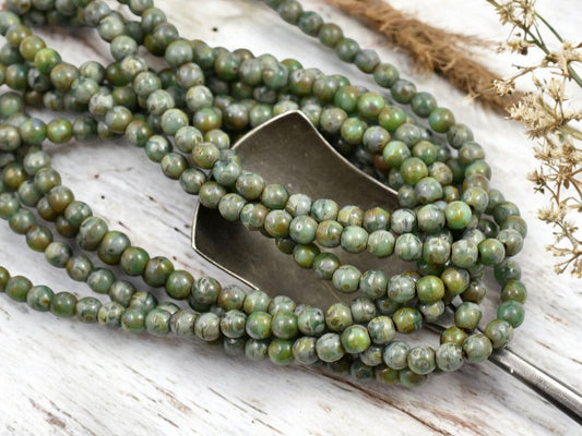 Picasso Beads - Czech Glass Beads - Round Beads - Druk Beads - Round Beads - 4mm - 50pcs - (3904)