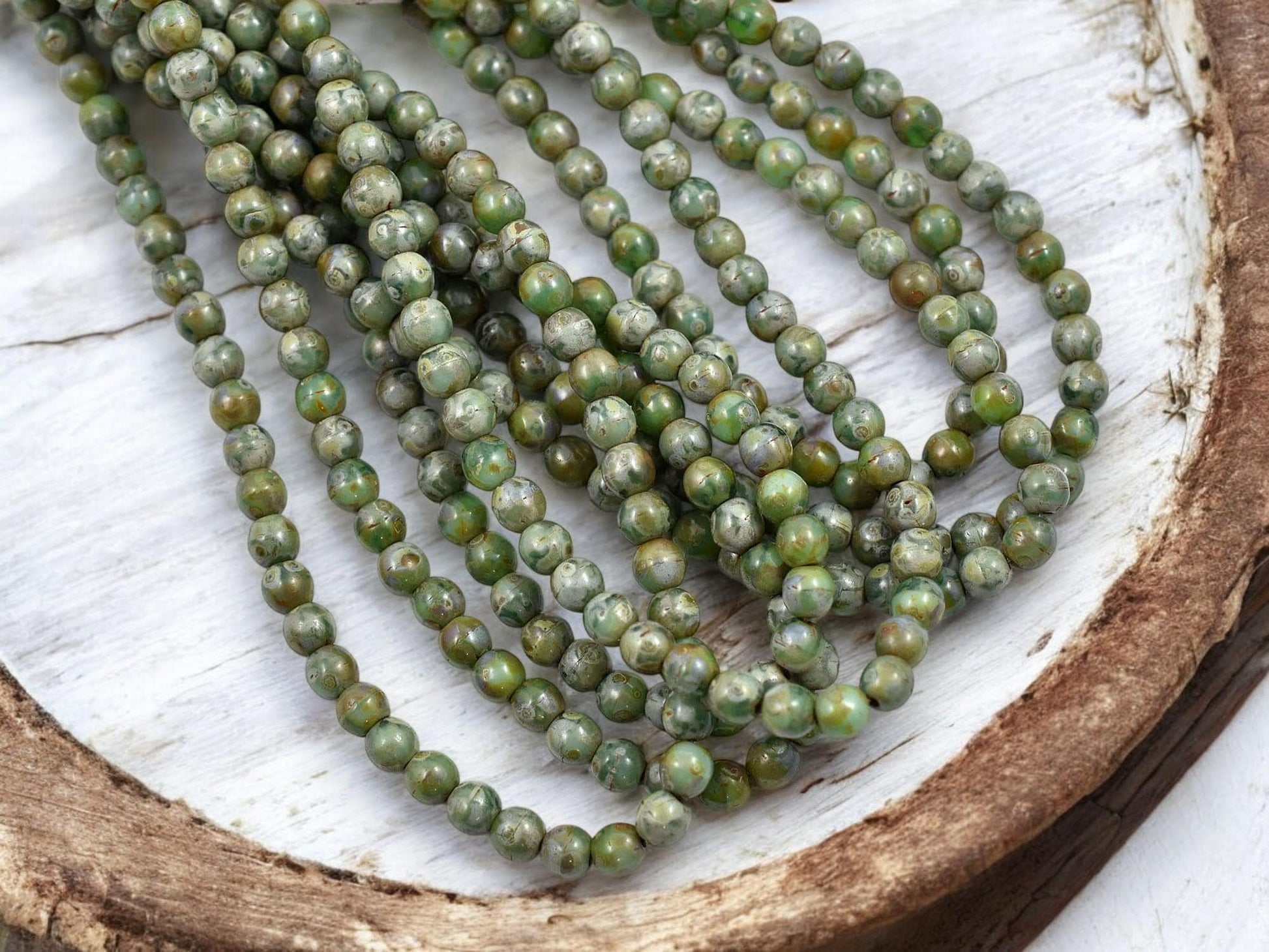 Picasso Beads - Czech Glass Beads - Round Beads - Druk Beads - Round Beads - 4mm - 50pcs - (3904)