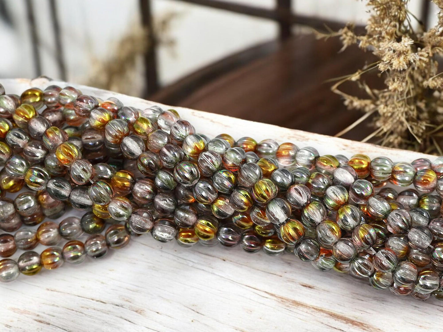 Czech Glass Beads - Melon Beads - Round Beads - 5mm - Picasso Beads - 50pcs - (2496)