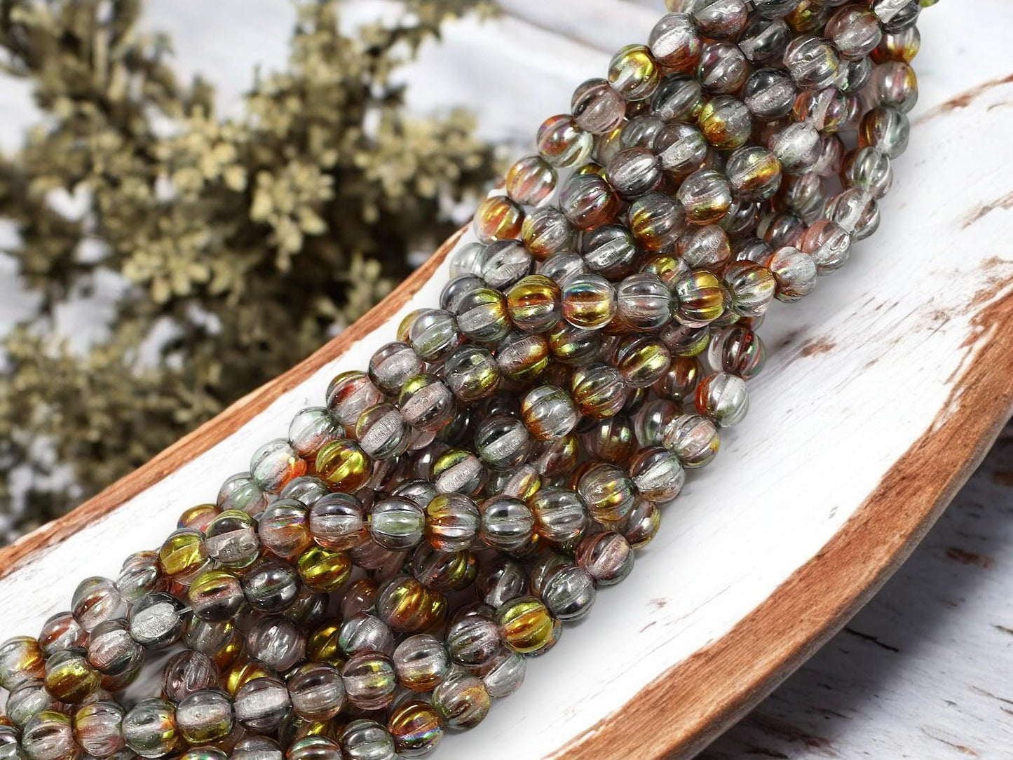 Czech Glass Beads - Melon Beads - Round Beads - 5mm - Picasso Beads - 50pcs - (2496)