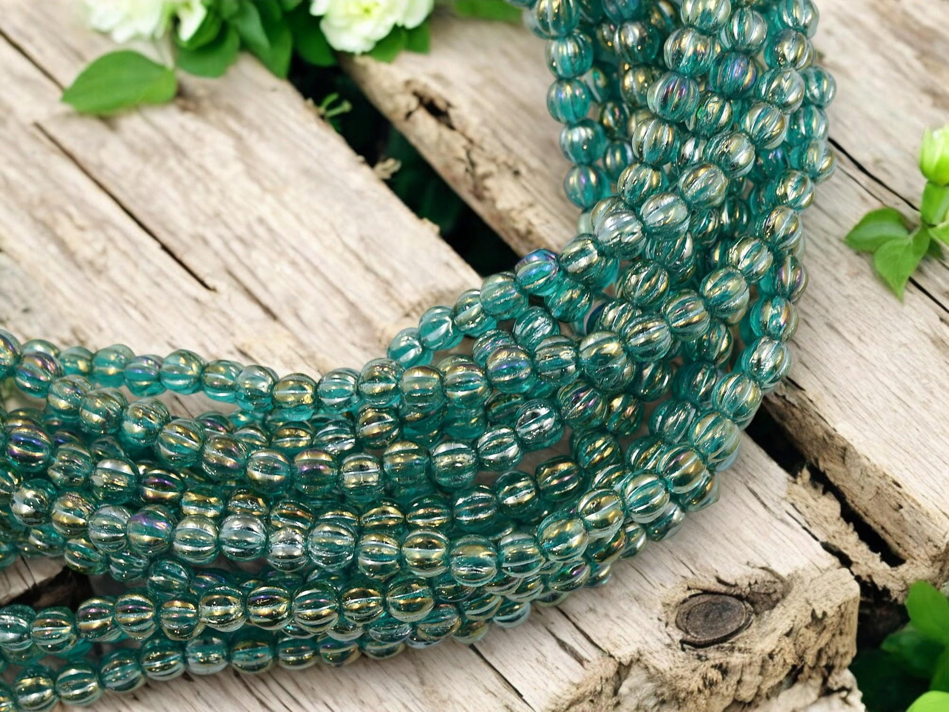 Czech Glass Beads - Melon Beads - Old Stock Beads - Round Beads - 5mm - Picasso Beads - 50pcs - (3642)