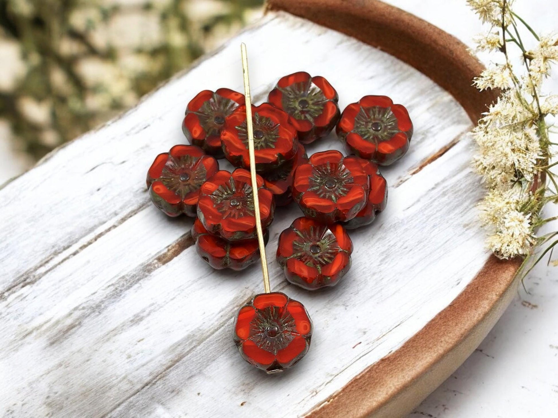 Picasso Beads - Czech Glass Beads - Hawaiian Flower Beads - Czech Glass Flowers - 12mm - 12pcs - (5566)