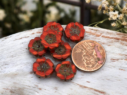 Picasso Beads - Czech Glass Beads - Hawaiian Flower Beads - Czech Glass Flowers - 12mm - 12pcs - (5566)