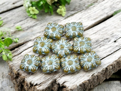 Picasso Beads - Czech Glass Beads - Flower Beads - Czech Glass Flowers - Square Flowers - 11mm Flower - 13pcs - (832)