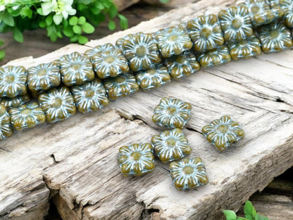 Picasso Beads - Czech Glass Beads - Flower Beads - Czech Glass Flowers - Square Flowers - 11mm Flower - 13pcs - (832)
