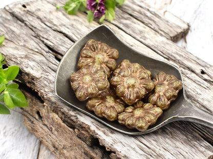 Czech Glass Beads - Flower Beads - Czech Glass Flowers - Picasso Beads - Square Flowers - 11mm Flower - 13pcs - (513)