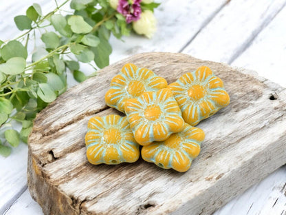 Czech Glass Beads - Flower Beads - Czech Glass Flowers - Square Flowers - 11mm Flower - 13pcs - (3976)