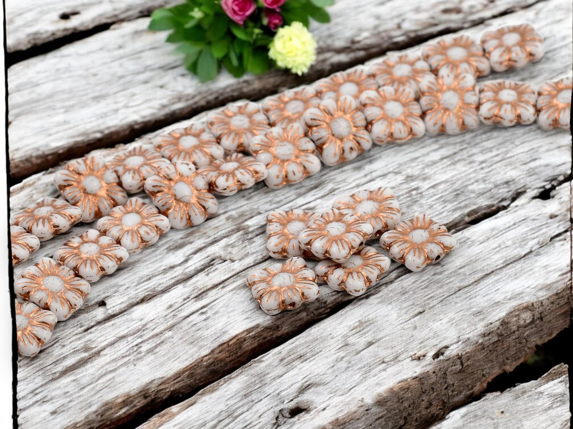 Czech Glass Beads - Flower Beads - Czech Glass Flowers - Square Flowers - 11mm Flower - 13pcs - (3976)