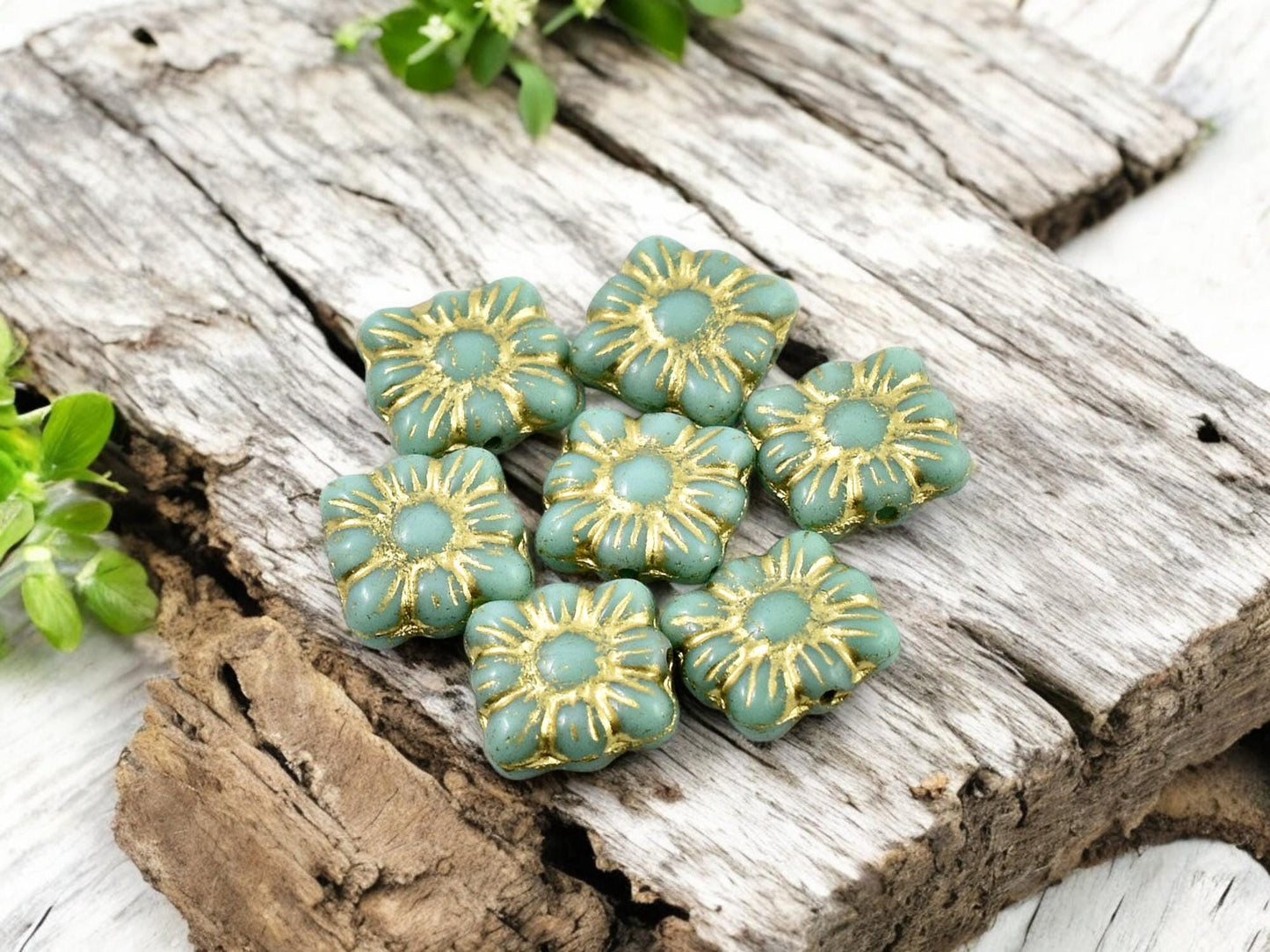 Czech Glass Beads - Flower Beads - Czech Glass Flowers - Square Flowers - 11mm Flower - 13pcs - (4705)