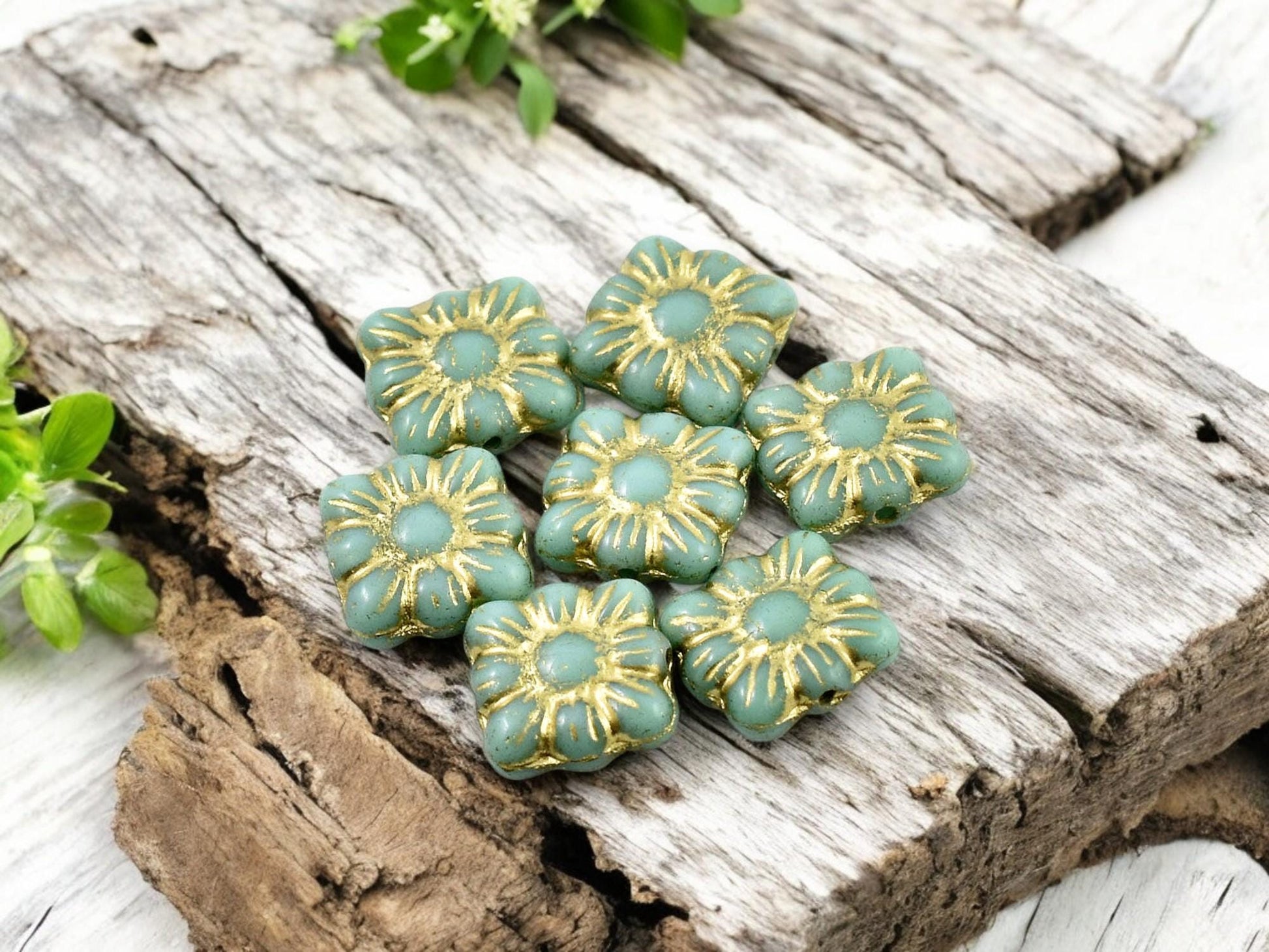 Czech Glass Beads - Flower Beads - Czech Glass Flowers - Square Flowers - 11mm Flower - 13pcs - (4705)