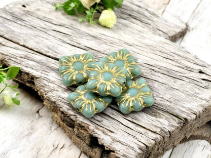 Czech Glass Beads - Flower Beads - Czech Glass Flowers - Square Flowers - 11mm Flower - 13pcs - (4705)
