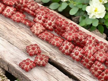 Czech Glass Beads - Flower Beads - Czech Glass Flowers - Square Flowers - 11mm Flower - 13pcs - (2507)