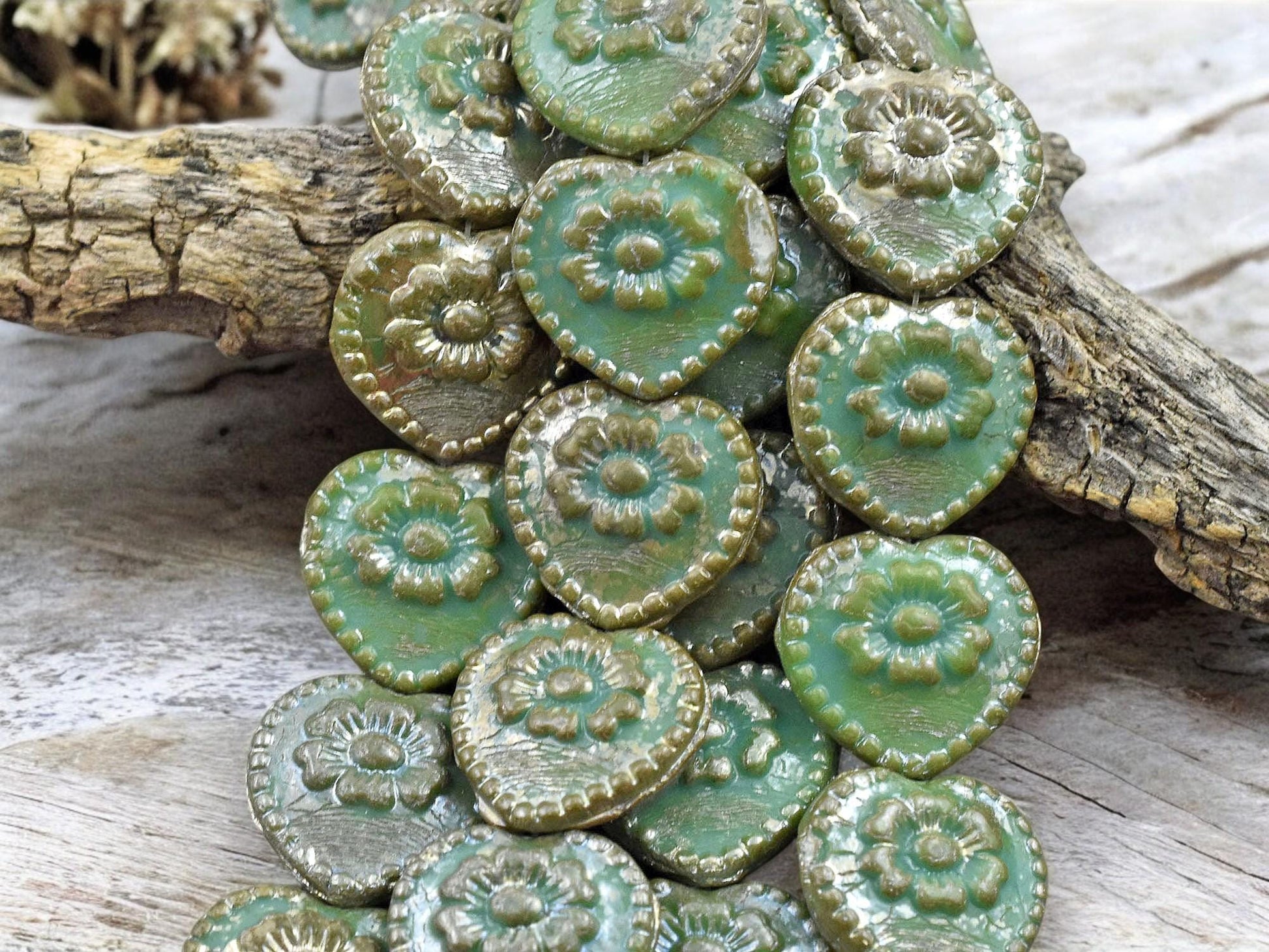 Picasso Beads - Heart Beads - Czech Glass Beads - Vintage Style - Shabby Chic - 17mm - 4pcs - (2511)