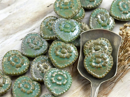 Picasso Beads - Heart Beads - Czech Glass Beads - Vintage Style - Shabby Chic - 17mm - 4pcs - (2511)