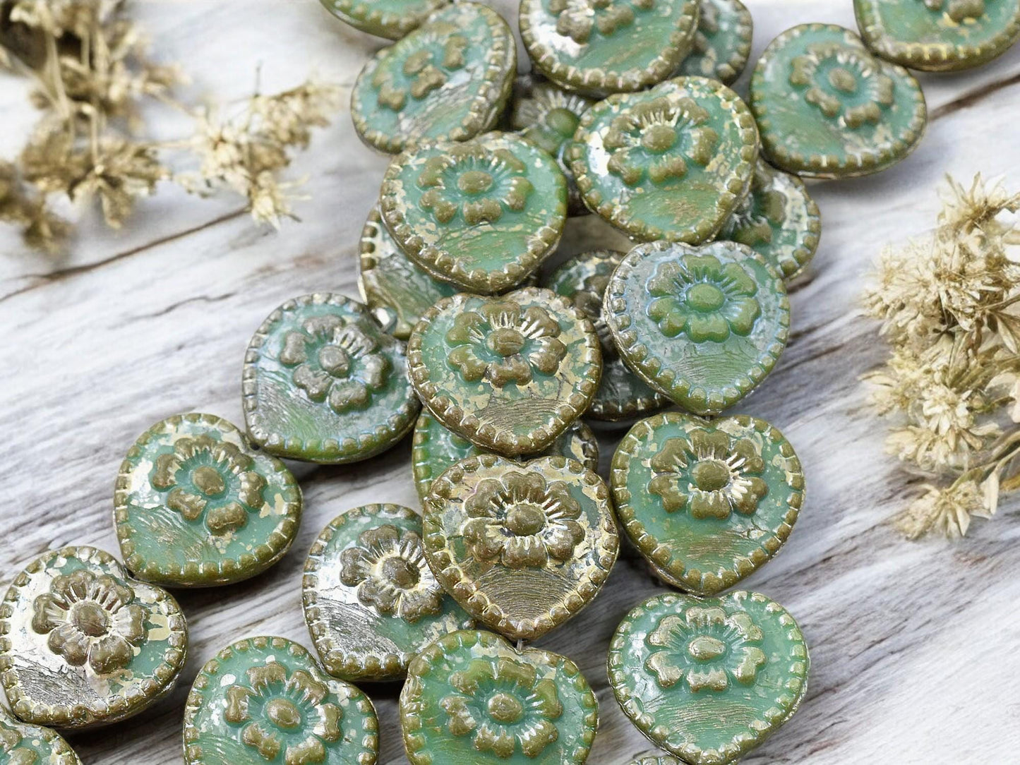 Picasso Beads - Heart Beads - Czech Glass Beads - Vintage Style - Shabby Chic - 17mm - 4pcs - (2511)