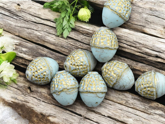 *8* 10x12mm Gold Washed Robins Egg Acorn Oval Beads