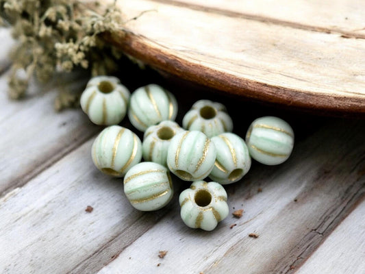 *20* 8mm Gold Washed Mint Green Large Hole Melon Beads