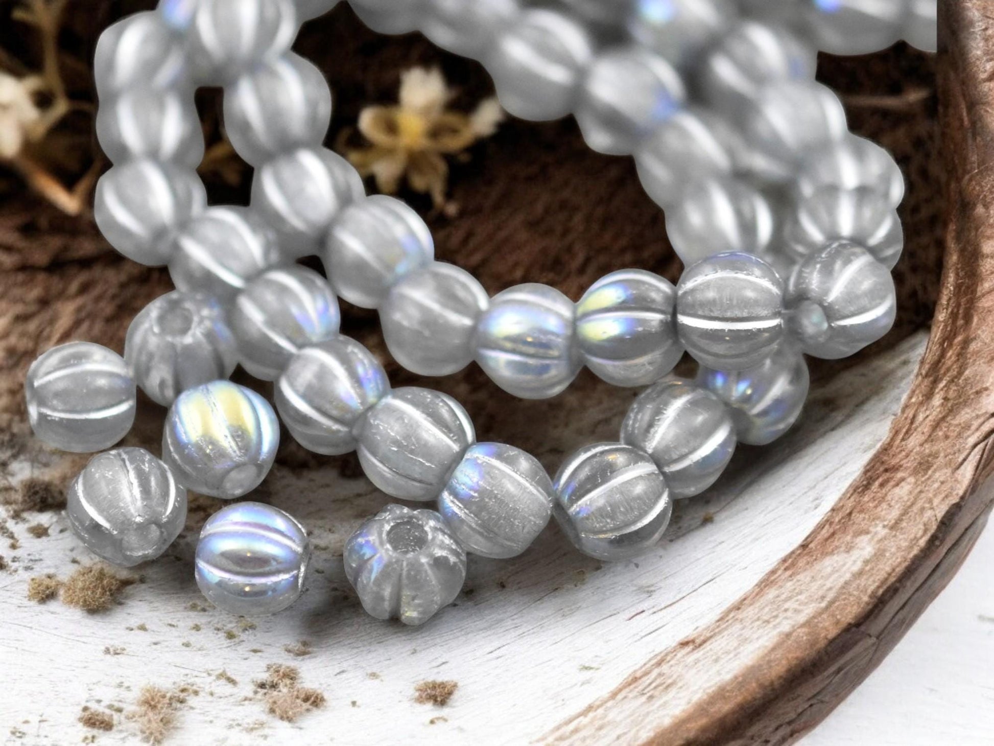*20* 8mm Silver Washed Crystal AB Large Hole Melon Beads