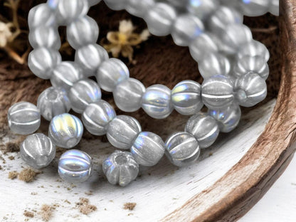 *20* 8mm Silver Washed Crystal AB Large Hole Melon Beads
