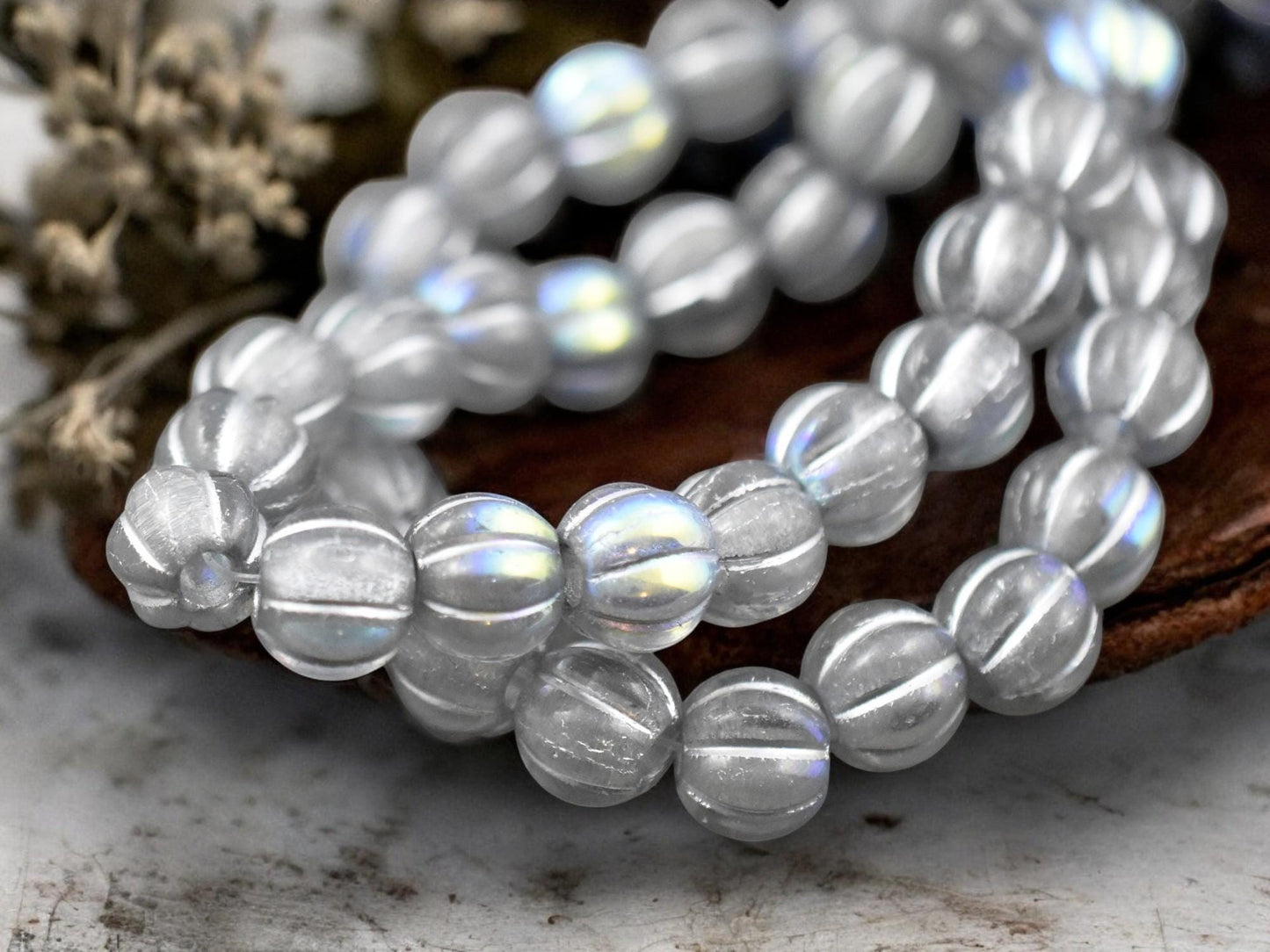 *20* 8mm Silver Washed Crystal AB Large Hole Melon Beads