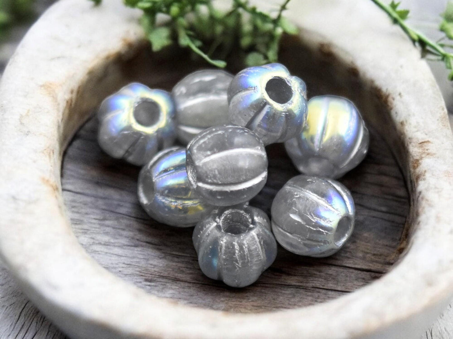 *20* 8mm Silver Washed Crystal AB Large Hole Melon Beads